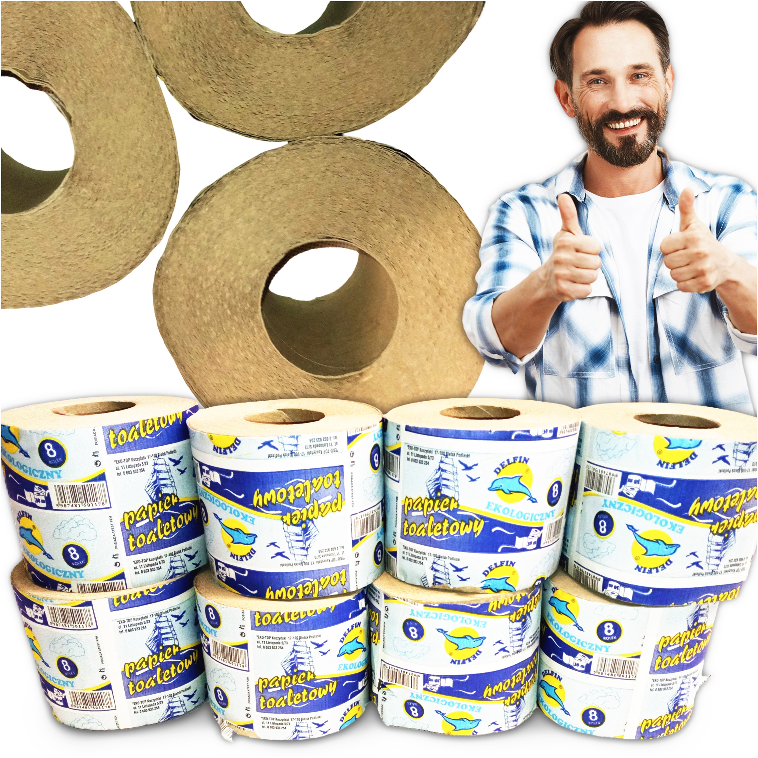 POLSKI PAPIER TOALETOWY DELFIN 64 ROLKI SZARY