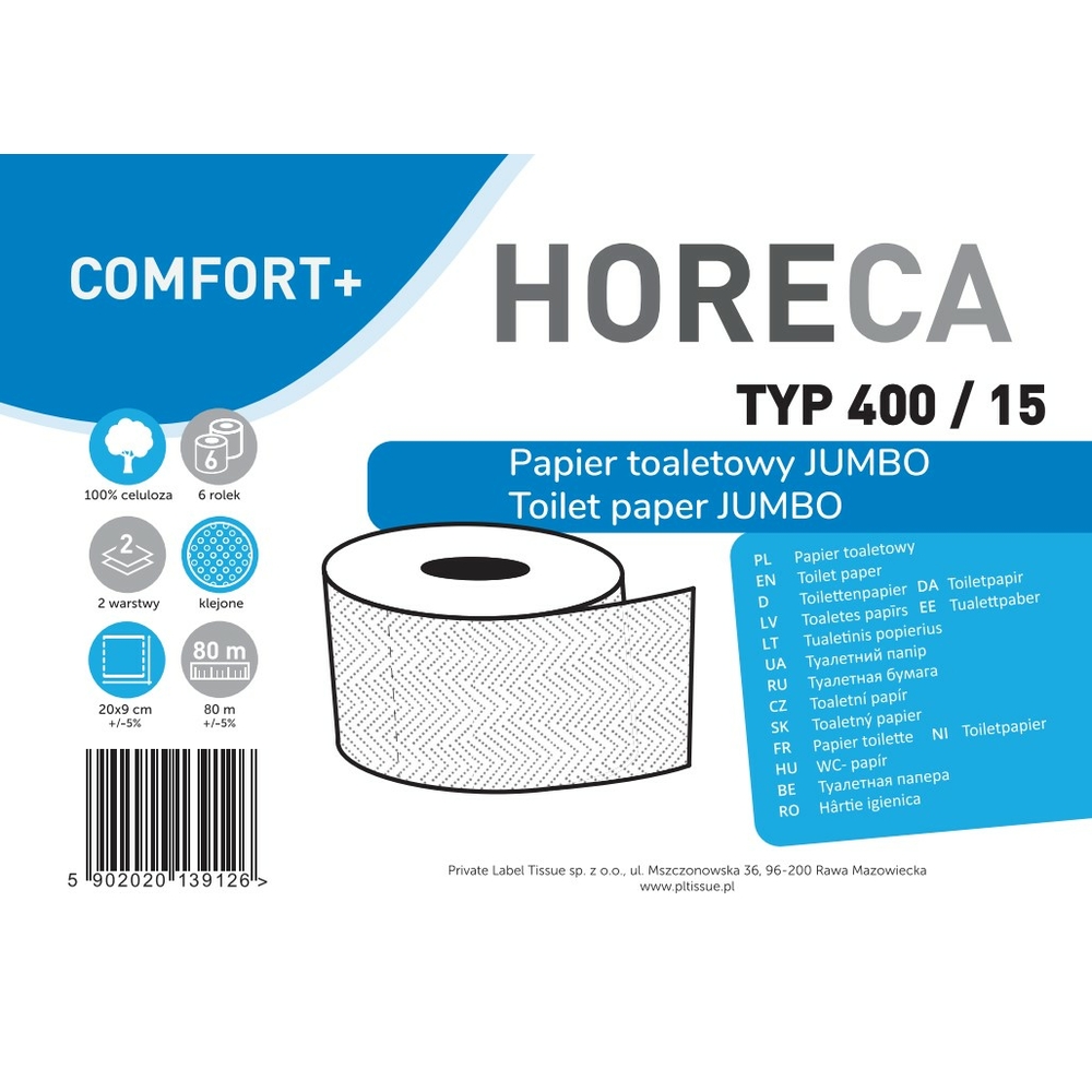 Papier toaletowy Jumbo 6szt Horeca Comfort+ 80mb - obrazek 2